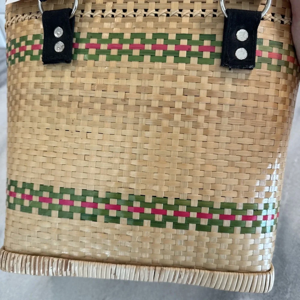 Bamboo Basket Weave Purse W/Canvas Handles New With Tag Balik Bryan‎ Handicraft